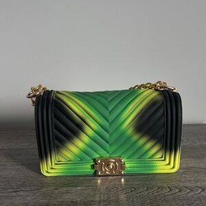 Gradient Green and Black Quilted Shoulder Bag